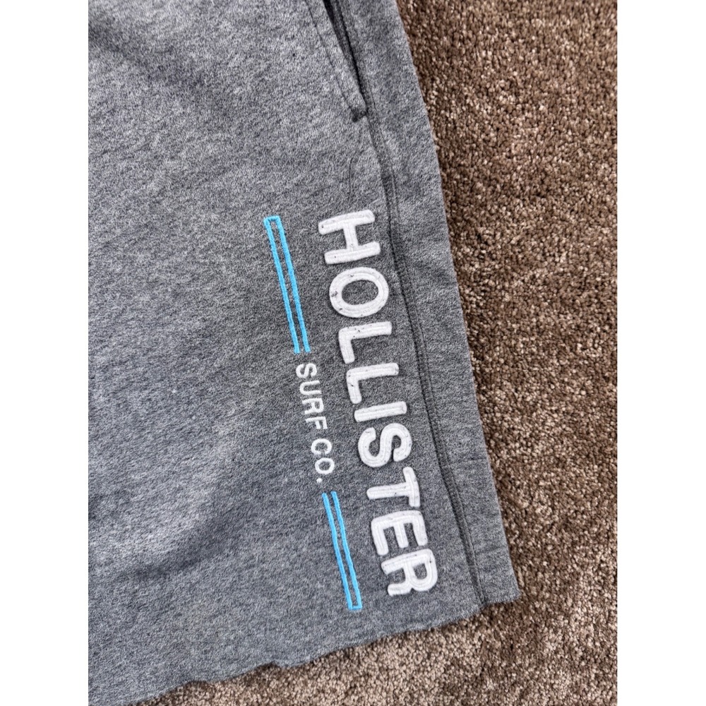 Hollister Mens Heather Grey Surf Co Logo Sweat Shorts Medium Drawstring Fleece - Picture 2 of 7
